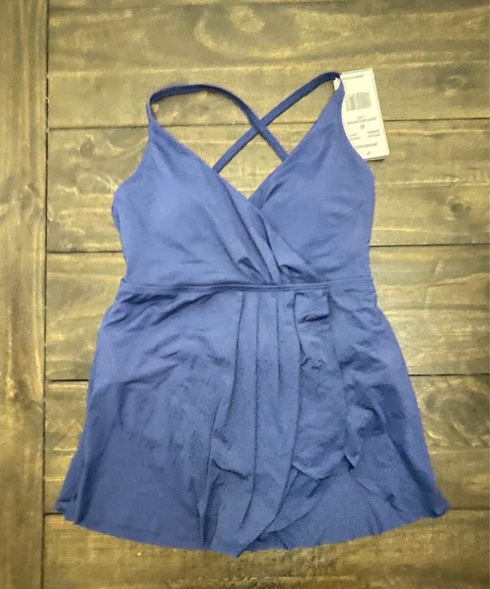Wowease Navy Swim Dress One Piece Swimsuit Adjustable Straps Womens 6 NWT